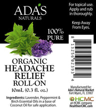 Load image into Gallery viewer, Ada&#39;s Naturals - Organic Essential Oil Roll-On - Headache Relief Blend (0.3 oz / 10ml)
