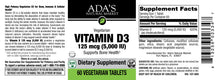 Load image into Gallery viewer, Ada&#39;s Natural Market - Vitamin D3 5,000 IU Tablets (60ct / 60 servings) - $0.32/serving*
