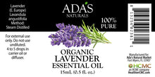 Load image into Gallery viewer, Ada&#39;s Naturals - Organic Essential Oil - Lavender (0.5 oz / 15ml)
