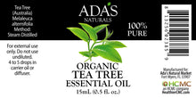 Load image into Gallery viewer, Ada&#39;s Naturals - Organic Essential Oil - Tea Tree (0.5 oz / 15ml)
